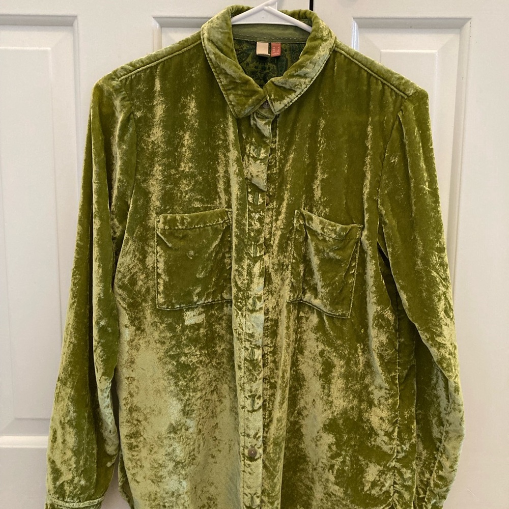 Anthropologie Pilcro velvet button down shirt S